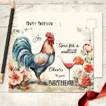 Postal Funny Watercolor Rooster Cocktail Cumpleaños<br><div class="desc">Postal de cumpleaños divertida y festiva con un gallo acuardonado con flores y un cóctel de estilo vintage.</div>