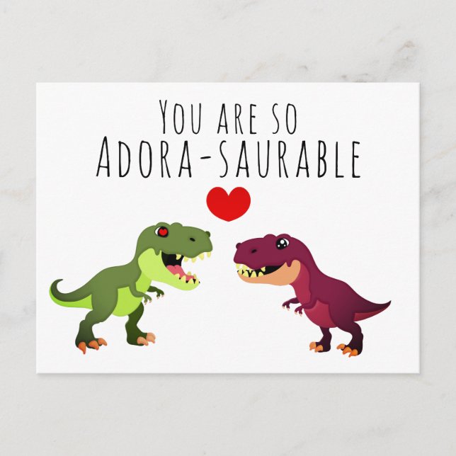 Postal Funny White Kawaii Dinosaur Pun Día de San Valentí (Anverso)