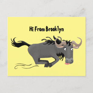 Postal Funny Wildebeest corriendo ilustracion personaliza