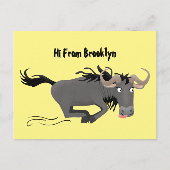 Postal Funny Wildebeest corriendo ilustracion personaliza (Anverso)