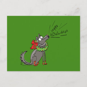 Postal Funny Wolf Navidades Felices vacaciones de Howlida