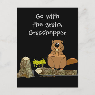 Postal Funny Wood Turning Beaver y Grasshopper Personaliz