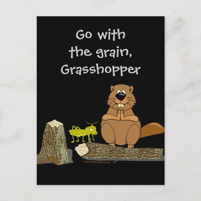 Postal Funny Wood Turning Beaver y Grasshopper Personaliz (Anverso)