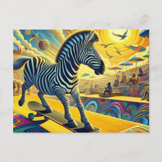 Postal Funny Zebra Skateboarding (Anverso)