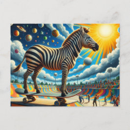 Postal Funny Zebra Skateboarding Surreal Colorful