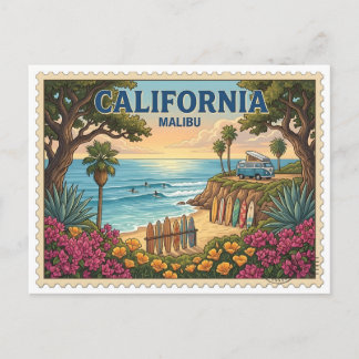 Postal Furgoneta de playa de surf de Malibú California vi