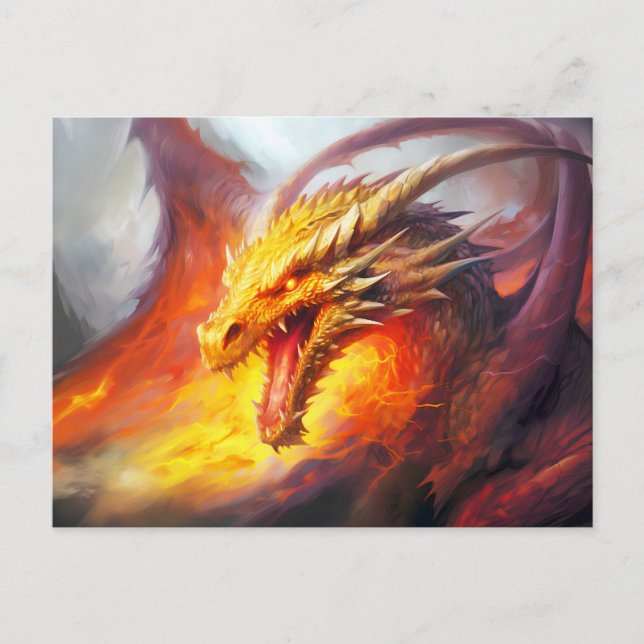 Postal Furia Ardiente – Dragón Medieval que Respira Fuego (Anverso)