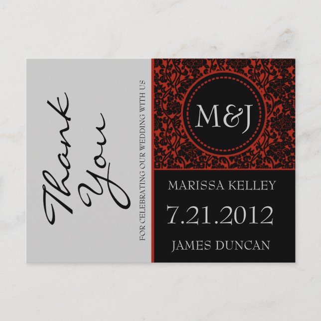 Postal Furia gótica negra y roja gracias (Anverso)