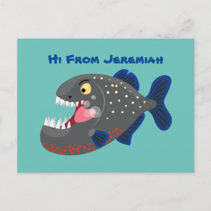 Postal Furioso ilustracion personalizado de piranha