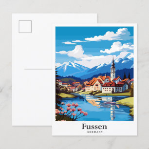 Postal Fussen Alemania Art Vintage Travel Ilustracion