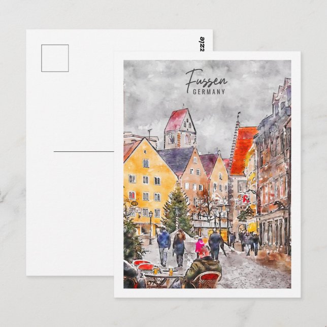 Postal Fussen Alemania Travel Place Watercolor (Anverso / Reverso)