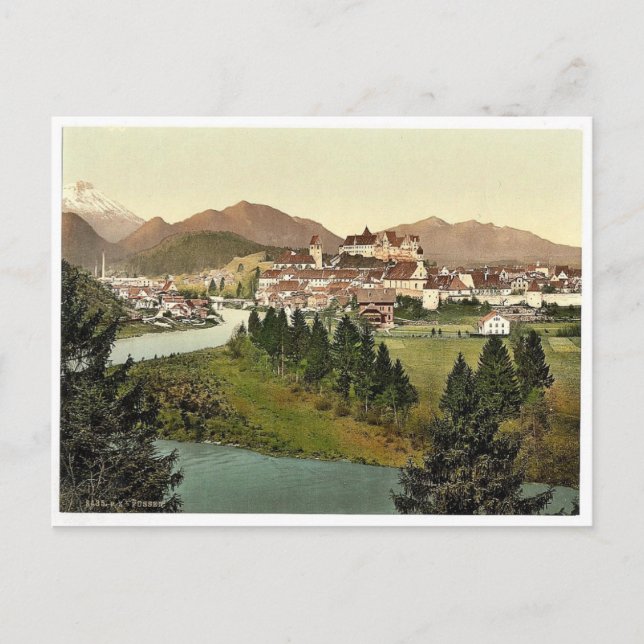 Postal Fussen, Bavaria, Alemania, fotochrom vintage (Anverso)