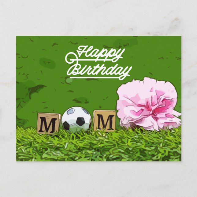 Postal Fútbol Feliz cumpleaños, mamá con flor (Anverso)