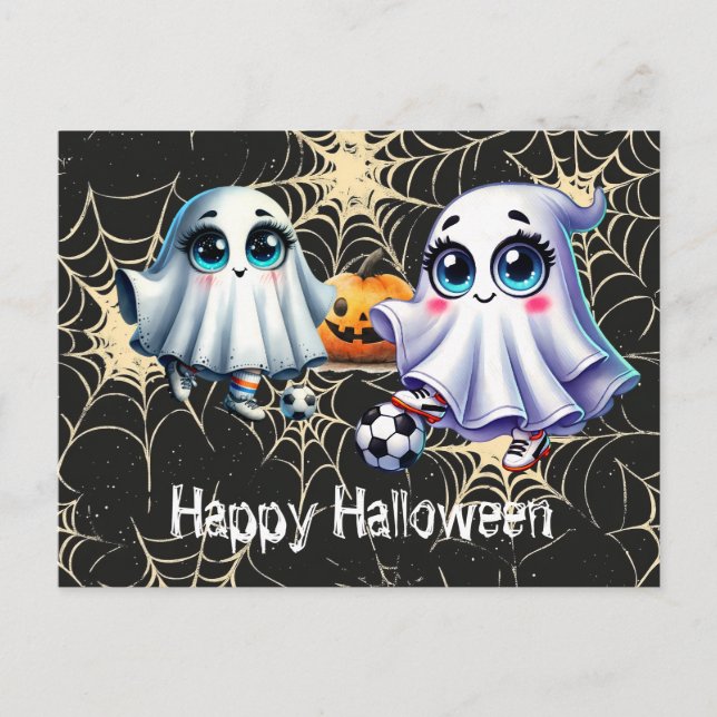 Postal Fútbol Feliz Halloween con bolas (Anverso)