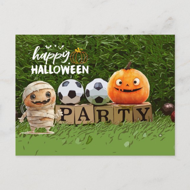 Postal Fútbol Feliz Halloween con bolas (Anverso)
