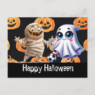 Postal Fútbol Feliz Halloween con bolas