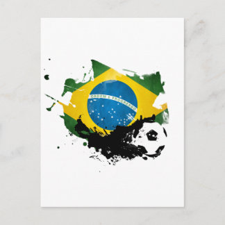 Postal fútbol/fútbol sobre pintura de bandera brasileña