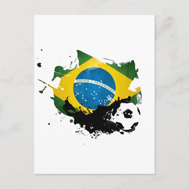 Postal fútbol/fútbol sobre pintura de bandera brasileña (Anverso)