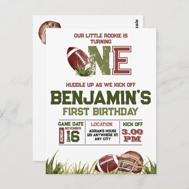 Postal Fútbol Primer Año de Down Fiesta de Cumpleaños de  (Anverso / Reverso)