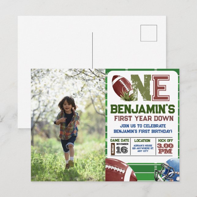 Postal Fútbol Primer año foto cumpleaños (Anverso / Reverso)