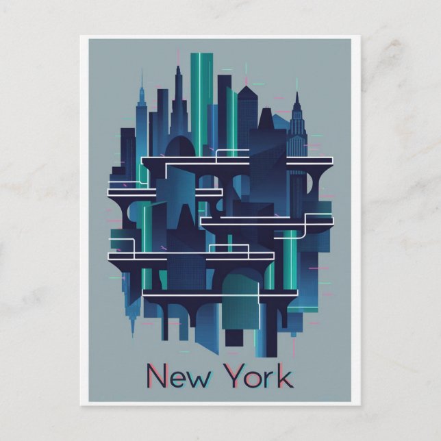 Postal futurista moderno de nueva york (Anverso)