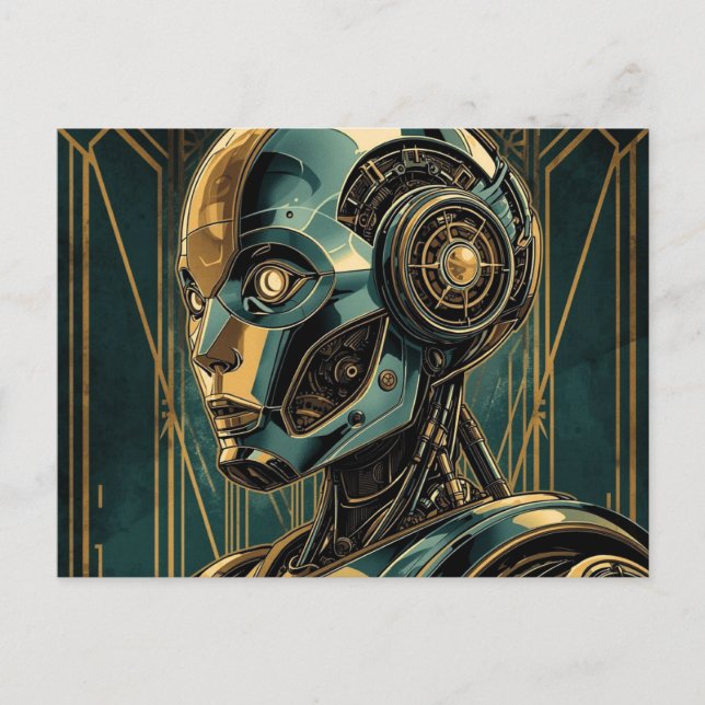 Postal Futuristic Android Art Print Retro Art Deco Cyber (Anverso)