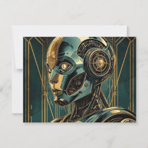 Postal Futuristic Android Art Print Retro Art Deco Cyber