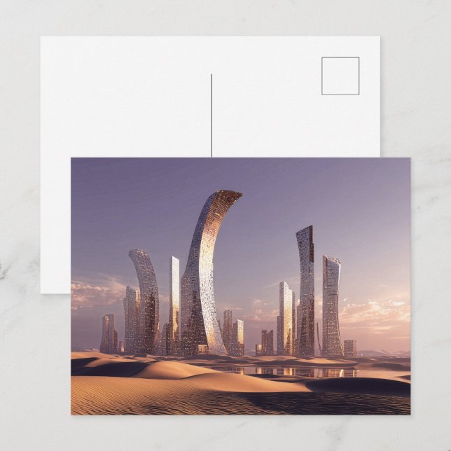 Postal Futuristic Surreal Skyscrapers In Desert Landscape (Anverso / Reverso)