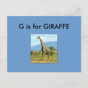 Postal "G" es para Giraffe Alphabet Flashcard