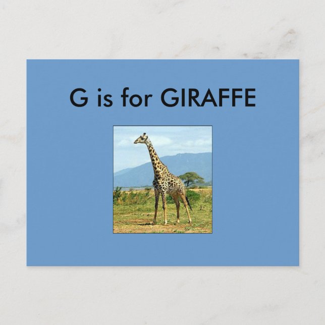 Postal "G" es para Giraffe Alphabet Flashcard (Anverso)