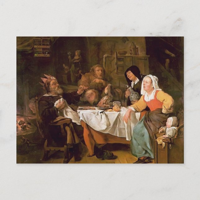 Postal Gabriel Metsu- La fiesta del rey Bean (Anverso)