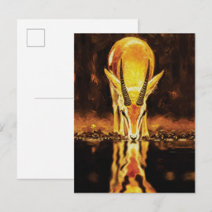 Postal Gacela Dorada Bebiendo Agua – Pintura al Óleo Text