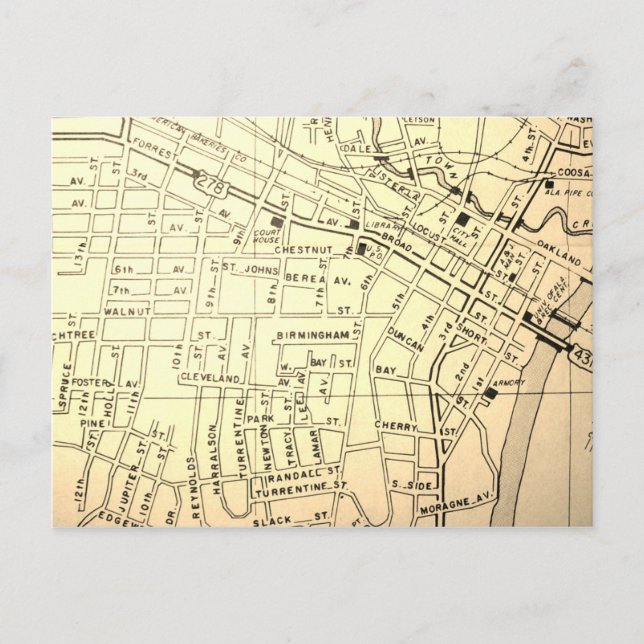 Postal Gadsden, AL Vintage Map (Anverso)