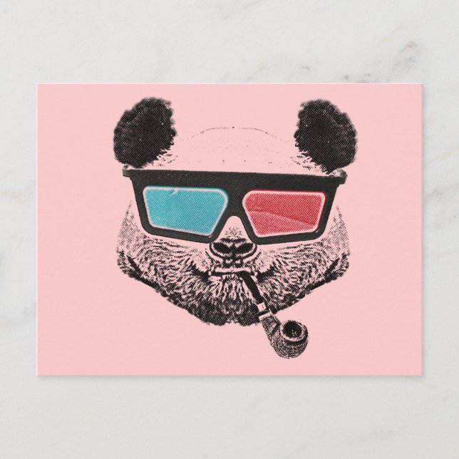 Postal Gafas 3D de panda de época (Anverso)
