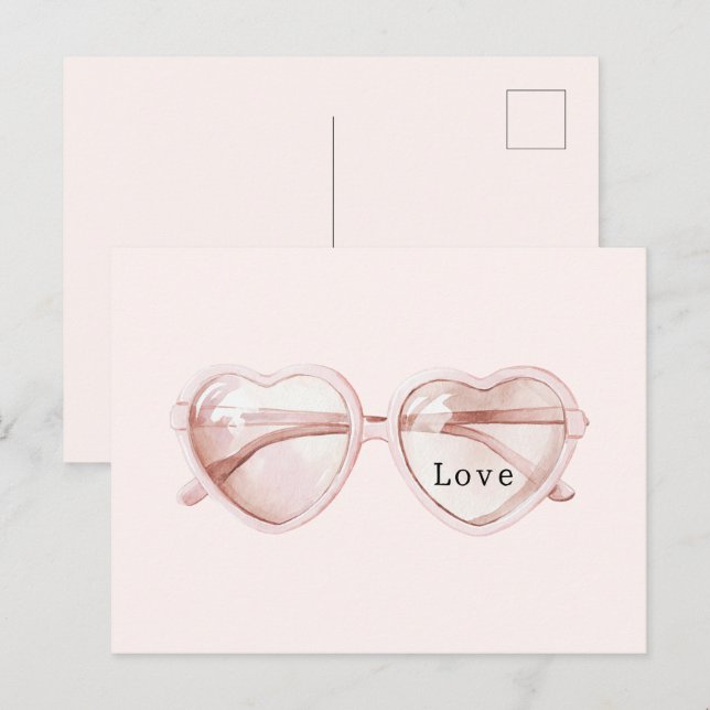 Postal Gafas de Corazón Rosa Amor (Anverso / Reverso)