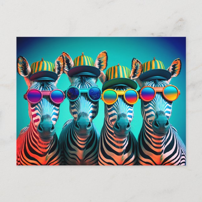 Postal Gafas de Gorras Fiestas de animales del zoológico  (Anverso)