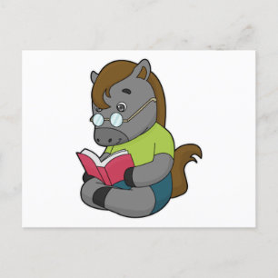 Postal Gafas de libro para fanáticos de los caballos