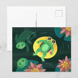 Postal Gafas de sol amarillas de Rana de baño