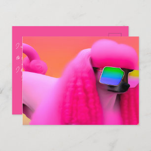 Postal Gafas de sol de canapé rosado que piensas en ti