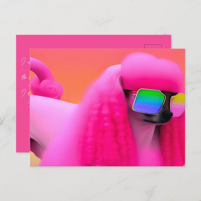 Postal Gafas de sol de canapé rosado que piensas en ti (Anverso / Reverso)