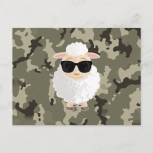 Postal Gafas de sol de oveja genial verde camuflaje dibuj