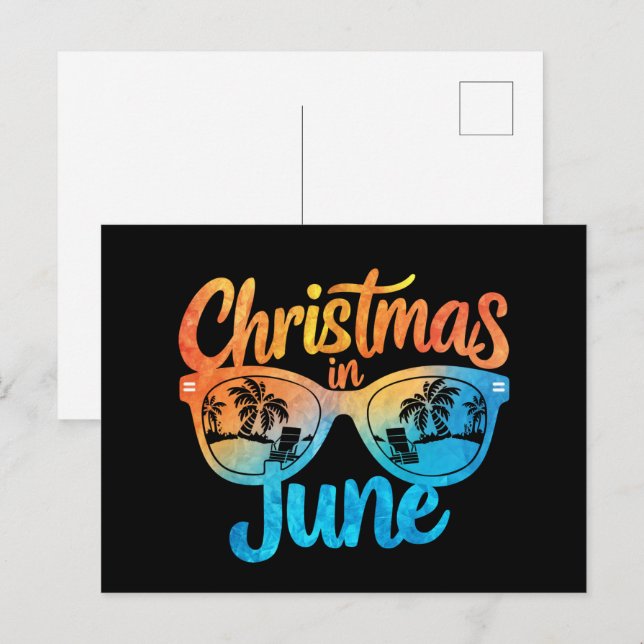 Postal Gafas de sol Navidad en junio divertida vacaciones (Anverso / Reverso)