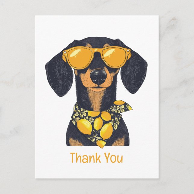 Postal Gafas de sol para perros dachshund Gracias Limones (Anverso)