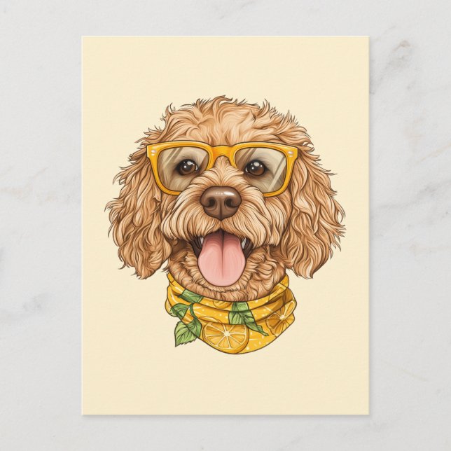 Postal Gafas de sol para perros Goldendoodle lindos Naran (Anverso)