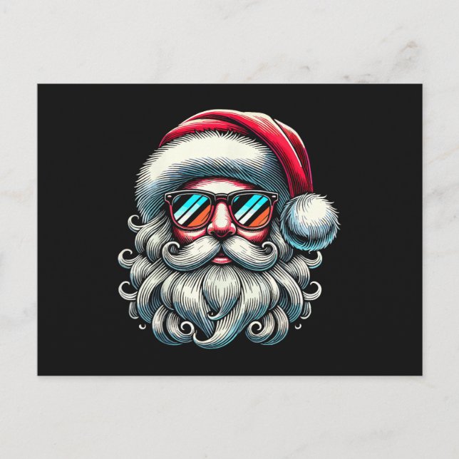 Postal Gafas de sol retro cara de Santa Navidad (Anverso)