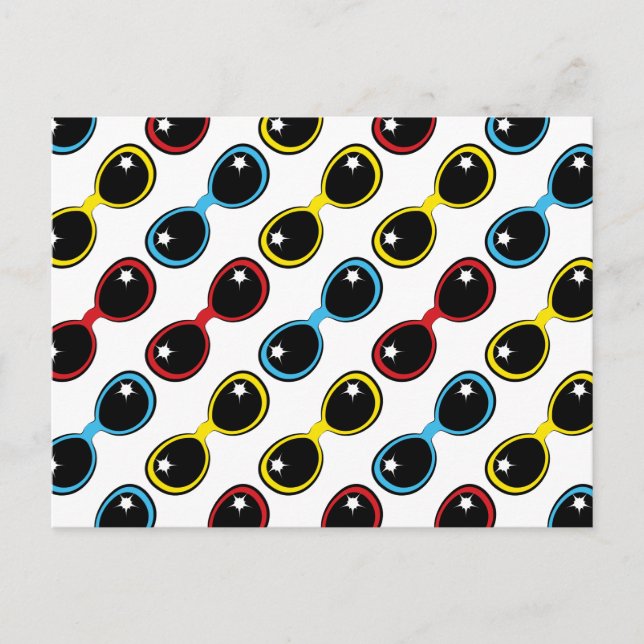 Postal Gafas de sol retro Primarios Huesos Rojos Amarillo (Anverso)