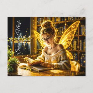 Postal Gafas de suéter suave de hadas y libros de ensueño