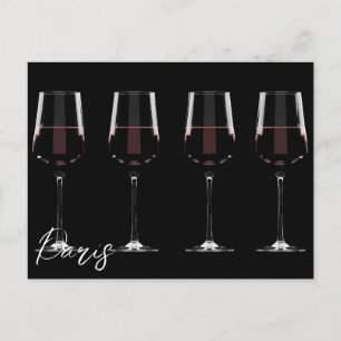 Postal Gafas de vino con vino tinto en negro