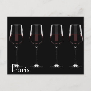 Postal Gafas de vino con vino tinto en negro