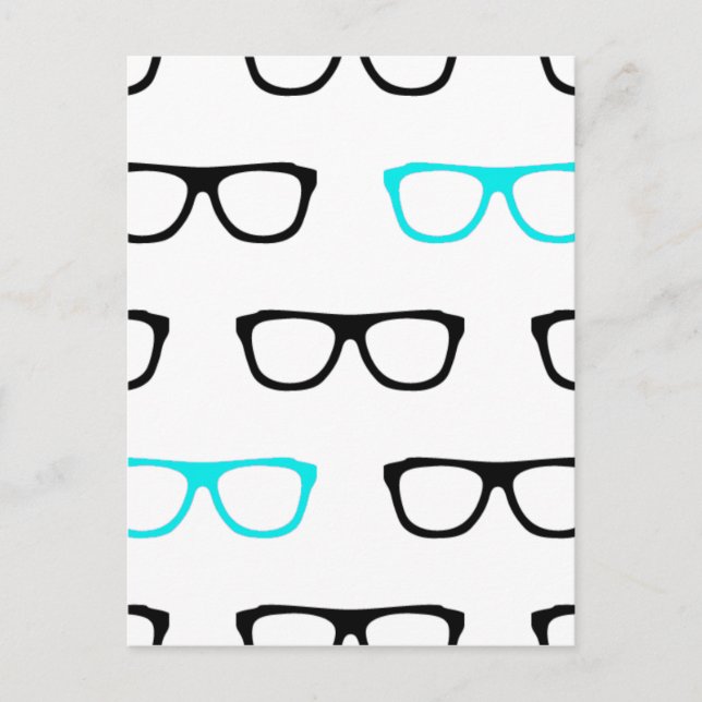 Postal gafas geeky geek azul (Anverso)